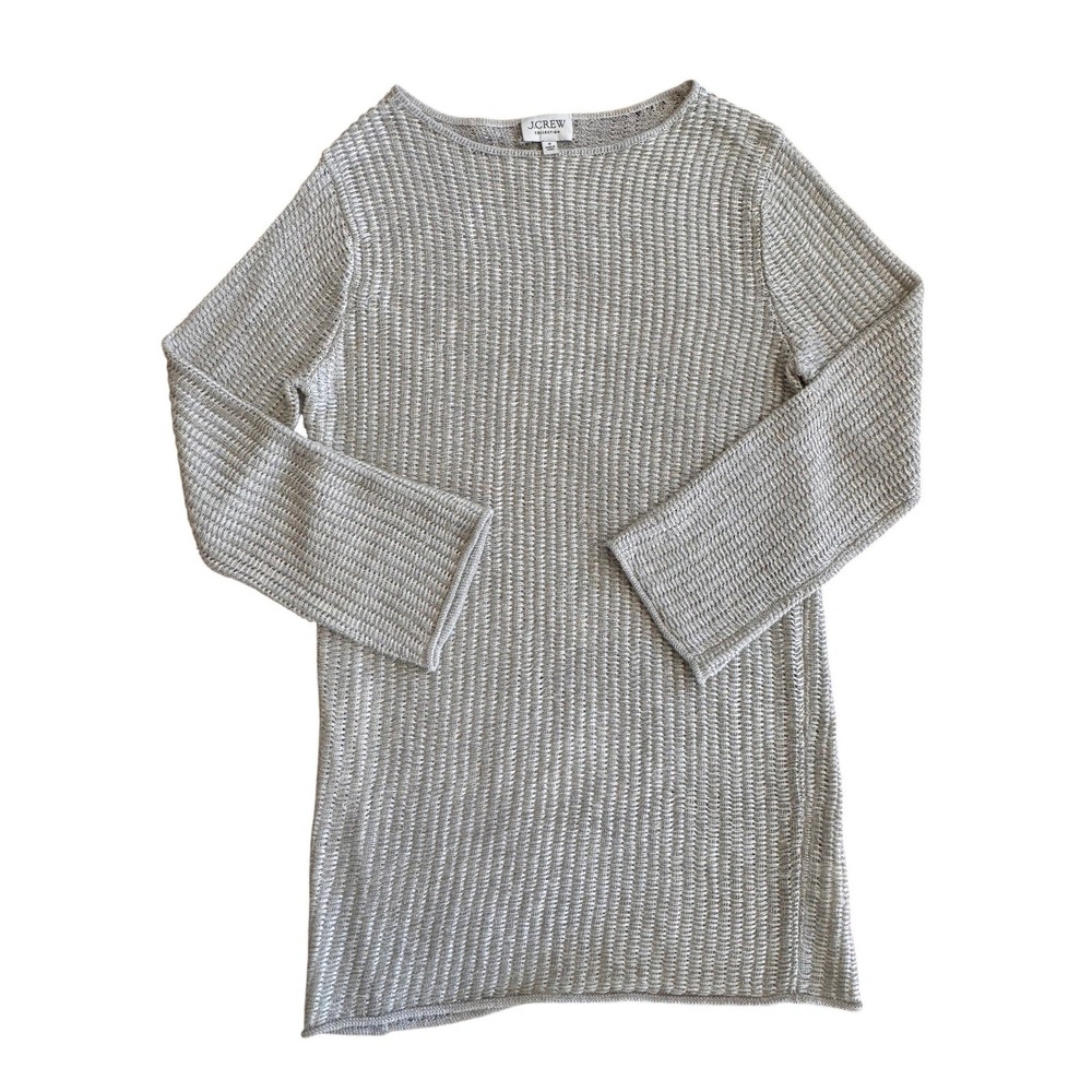 J.Crew‎ Collection Womens Metallic Silver Knit Tunic Sweater Boat Neck Medium